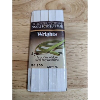 VTG Wrights 4 YDS Kodel Poly/Cotton Single Fold Bias Tape White 30 116 200 - Image 1 of 3