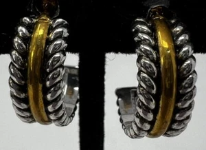 Goldfarbene und Sterling Silber Hugger Seil Ohrringe Creolen Manschette Vintage 90er - Bild 1 von 3
