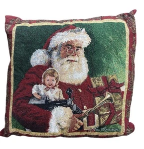 Vintage 14" Wandteppich Weihnachten Santa & Mädchen Akzent Kissen Tom Browning - Bild 1 von 8