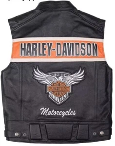 Harley-D Herren Motorrad Knuckle Distressed Biker Echtleder Weste - Bild 1 von 3