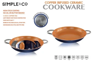 SIMPLE & CO 14' Copper Infused Ceramic Cooking Pan - Navy Blue-KGI-4003 - Picture 1 of 2