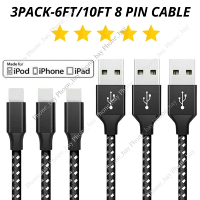 Paquete de 3 cables de carga USB trenzados para iPhone 13 11 XR XS 8 7 6 cable de carga rápida Foto 1 de 4