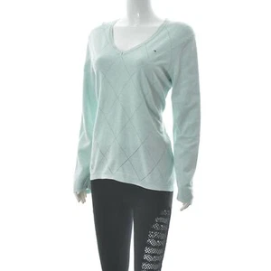 Tommy Hilfiger Women's V-Neck Diamond Pattern Knitted Sweater Long Sleeve Size L - Picture 1 of 7