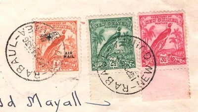 NUEVA GUINEA KGV Cubierta 31/2d Anilina Carmín Correo Aéreo Rabaul Reg'd 1936 Hawaii XC279 Foto 1 de 4