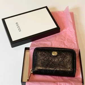 Gucci Black Zip Around Wallet Interlocking GG Coin Case Crinkle Leather w/ Box - Picture 1 of 12