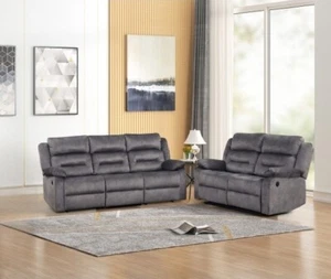 Living Room 2PC Power Reclining Sofa Set, 3+2 Sofa Loveseat Set, Blue Gray - Picture 1 of 10