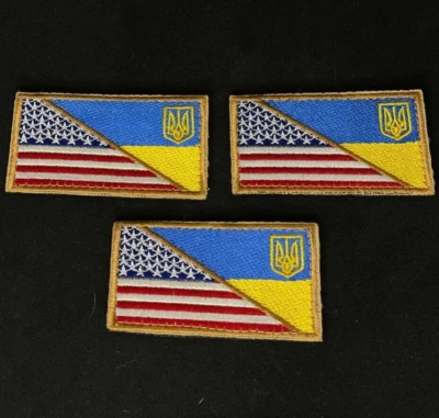 Ukrainian Morale Patch * 3 Pcs Uкraine + USA Flag Tactical Badge Hook Textile - Image 1 of 4