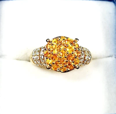 Premium Spessartine Garnet & Moissanite cocktail ring in 14K YG/925SS sz8 1.75ct - Image 1 of 4