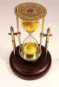 Temporizador de arena con brújula sobre base de madera vintage náutico colgante latón reloj de arena - Imagen 1 de 5
