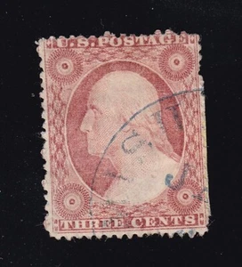 US 25a 3c Washington Used w/ Blue Cancel Type 2 SCV $850 (BB1) - Picture 1 of 2