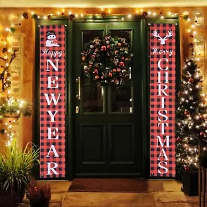 Yescom Christmas New Year Door Porch Sign Banner Hanging 2Pcs Party Decorations - Picture 1 of 9