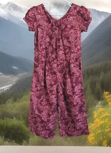 Janie & Jack Wide Leg Jumpsuit Puff Sleeve Burgundy Paisley Girls 5 100% Cotton - Picture 1 of 2