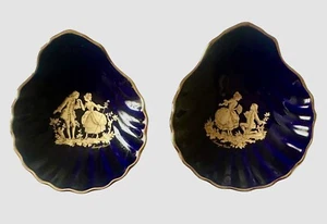 Set of 2 Small Vintage Limoges Porcelain Plates Cobalt Blue 22 Karat Gold - Picture 1 of 9