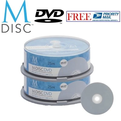 50 Pack Millenniata M-Disc DVD 4.7GB 4X White Inkjet Printable Recordable Disc - Image 1 of 3