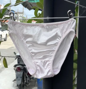 Bragas de bikini vintage de nailon sedoso rosa pálido brillante talla 6/M calzoncillos de encaje floral transparente - Imagen 1 de 21
