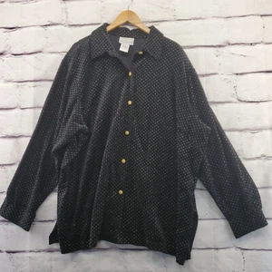 SUSAN GRAVER Top Womens 3X Velvet Button Down Long Sleeve Black Gold Metallic - Picture 1 of 9
