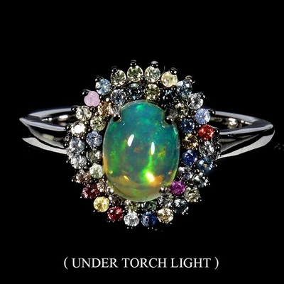 Anillo de plata de ley 925 ovalado ópalo de fuego 8x6 mm zafiro piedras preciosas joyería tamaño 7 Foto 1 de 4