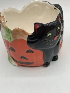 Halloween Piatto Caramelle Zucca/Gatto Nero Decorazione Casa Manico Ceramica - Foto 1 di 3