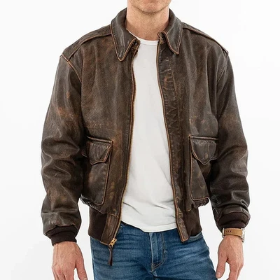 Men’s Air Force Pilot Leather Jacket Cowhide Aviator A-2 Flight Bomber Jacket - Image 1 of 3