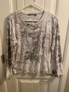 Apt 9 L Top Sublimation Long Sleeve Shirt Rhinestone Accents Large Lg Floral - Picture 1 of 6
