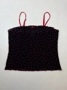 Vtg Cinema Etoile Mesh Cami Top Sz L Black Red Velvet Hearts Babydoll Coquette - Picture 1 of 6