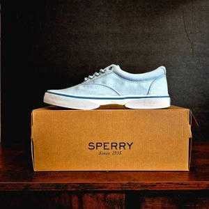 Men's Sperry Sneakers 8.5 Blue Canvas Memory Foam Casual Shoes New in Box - Picture 1 of 11