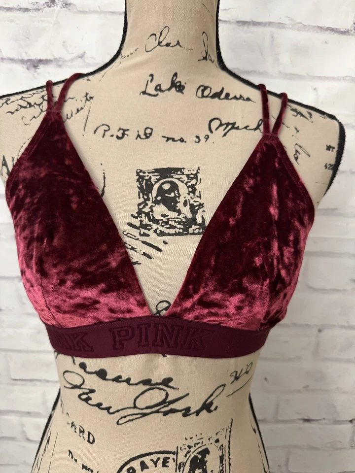 ROSA Victoria’s Secret Talla Med Terciopelo Bralette Sin Alambres Granate Tirantes Terciopelo Foto 1 de 4