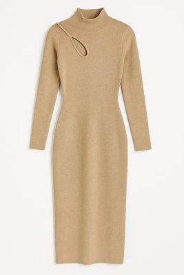 Vestido Suéter Midi Rachel Roy Mujer Beige Tejido Ajustado Manga Larga Talla M Foto 1 de 4