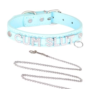 Necklace Pu Leather Choker O-Ring Buckled Custom Letters CUM SLUT Collar V6 - Picture 1 of 14