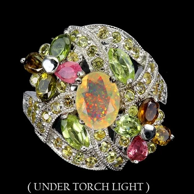 925纯银戒指椭圆形火蛋白石8x6毫米橄榄石珠宝首饰尺寸8 — 第 1/4 张图片