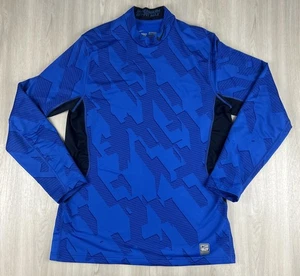 Nike Pro Combat Long Sleeve Shirt Mens Large Dri Fit Hyperwarm Max Blue Fitted - Picture 1 of 8