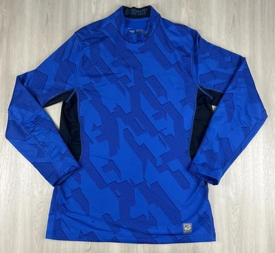 Nike Pro Combat Long Sleeve Shirt Mens Large Dri Fit Hyperwarm Max Blue Fitted - Image 1 of 4
