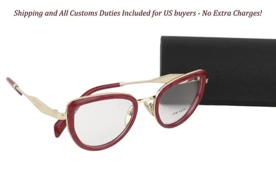 PRADA 0PR54ZV Mujeres Anteojos OS Rojo Mármol Tono Dorado Marco Lente Demostración PVP $399 Foto 1 de 4