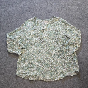 J Jill Top Womens Size Large Green Paisley Floral Long Sleeve Lightweight Career - Picture 1 of 9