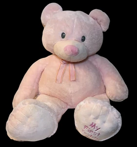RARE My First Teddy Bear JUMBO Pink Russ 3FT. Plush Stuffed Animal Striped Bow - Picture 1 of 9