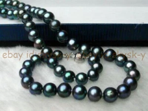 6-7/7-8/8-9/9-10mm Black Natural Freshwater Cultured Pearl Necklace 14-48" - Picture 1 of 17