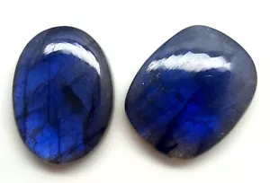 63.35 Ct 100% Natural Labradorite Blue Flashy Oval Cabochon Loose Gemstone SQ-67 - Picture 1 of 3
