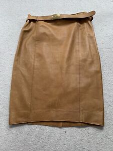 Ralph Lauren Tan Lambs Leather Belted Pencil Skirt. US 2, UK 6