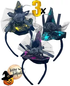 3 x Sombrero de Bruja Adulto Sombrero de Bruja Negro con Velo Halloween Vestido Elegante Accesorio - Imagen 1 de 6