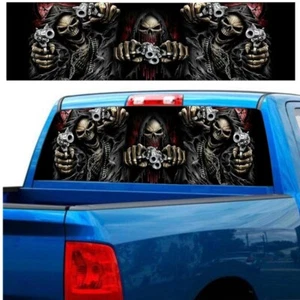 135x36CM 3D Graphic Perforated Truck Rear Window Sticker Decal Pistol Skeleton - Picture 1 of 4