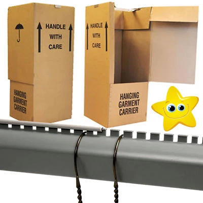 NEW LARGE STRONG WARDROBE CARDBOARD BOXES WITH HANGING RAILS FOR MOVING REMOVAL - Image 1 of 4