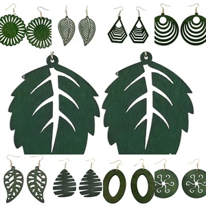 Large Tribal African Wood Custom Laser Cut Carved Green Earrings - 26 Options - Picture 1 of 31
