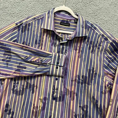 Jhane Barnes Shirt Mens XXL Purple Striped Splatter Button Up Art Designer - Image 1 of 4