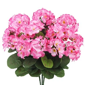 3 Pcs Pink Artificial Geranium Bushes for Garden Patio or Indoor Decor - Picture 1 of 6