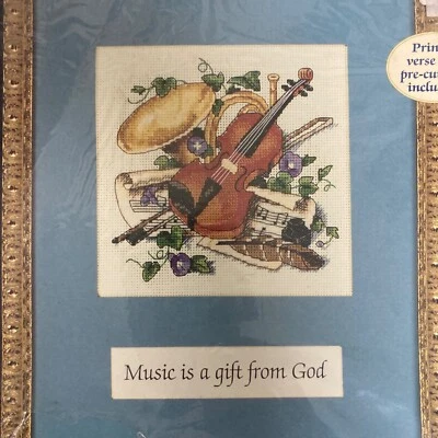 Music is Gods Gift Dimensions Counted Cross Stitch Kit 8x10 Violin French Horn - Image 1 of 4