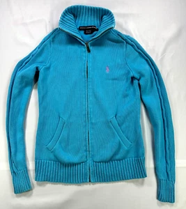 Women's Vintage Light Blue Ralph Lauren Sport Knit Zip Sweater- Size XS - Picture 1 of 5