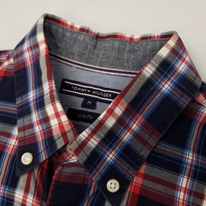 Tommy Hilfiger Plaid Shirt MEDIUM (Very Snug M or Small) Slim Fit Check Tartan - Picture 1 of 13
