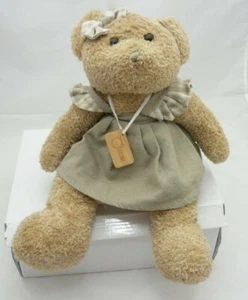 Oscar ours fourrure beige avec robe taupe et noeud 35 cm environ - Picture 1 of 1