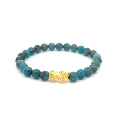 Brazalete Pixiu Piyao Oro 18K Piedras Preciosas Naturales Apatita 6mm Elástico Foto 1 de 4
