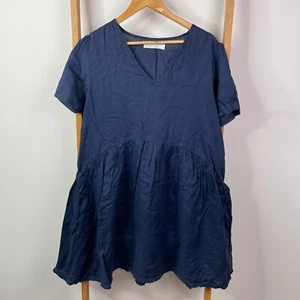 Witchery Mini Dress Womens Medium/Large Blue Linen Short Sleeve V-Neck Casual - Picture 1 of 10